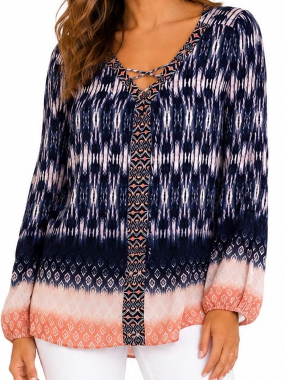 Vintage America Tribal BOHO Peasant Lace Up Blouse